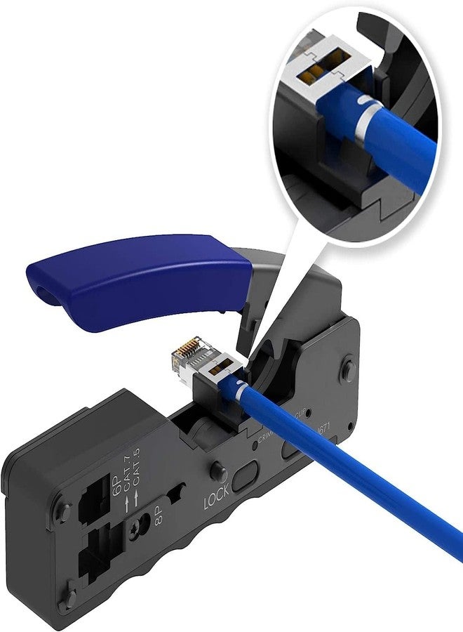 atdaraz أداة تجعيد موصلات RJ45 من Atdaraz، متوافقة مع الموصلات ذات المرور المباشر وغير المباشر، كابلات Cat7-Cat5، قاطعة أسلاك، تصميم مريح - Image 1